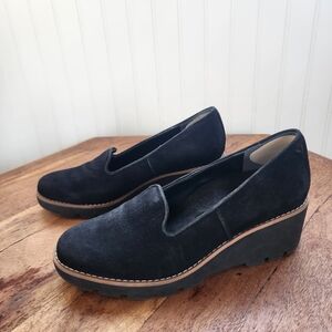 VIONIC Black Suede Leather Comfort Willa Wedge Shoes 7